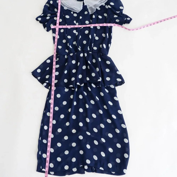 Vintage Hrlsten Navy  Polka Dot Short Sleeve Midi Dress Size 10 - Picture 5 of 15